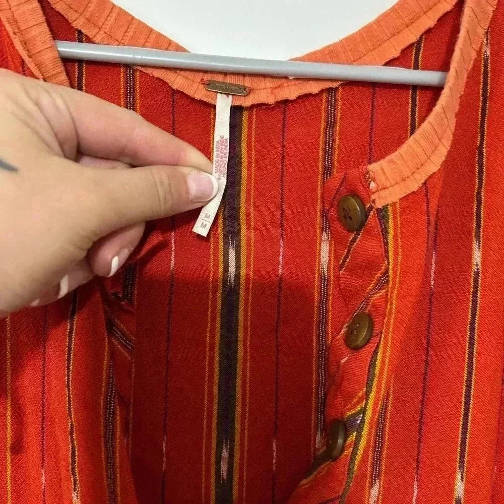 Free people women’s orange, red short sleeve BoHo maxi dress - Picture 2 of 6